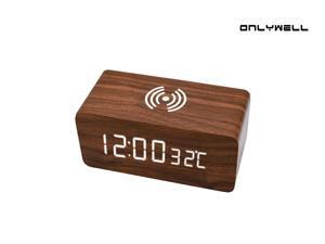 Digital Alarm Clock with LED Displays Time/Temperature,Wireless Charging Function Clocks,Sound Control,5 Alarm 4 Brightness Desk Clock,Wooden Custom Alarm for Home Bedroom Kid,Brown Digital Alarm Clock with LED Displays Time/Temperature,Wireless Charging Function Clocks,Sound Control,5 Alarm 4 Brightness Desk Clock,Wooden Custom Alarm for Home Bedroom Kid,Brown