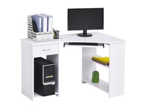 L-Shaped Corner Computer Desk w/ 2 Shelves Worktop Keyboard Tray White L-Shaped Corner Computer Desk w/ 2 Shelves Worktop Keyboard Tray White