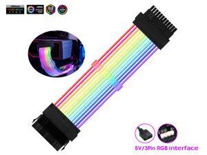 Addressable RGB Power Extension Cable 18AWG 24Pin ATX Power Supply PSU Cable with Combs 24CM Sleeved Cable Extension PC Kit Addressable RGB Power Extension Cable 18AWG 24Pin ATX Power Supply PSU Cable with Combs 24CM Sleeved Cable Extension PC Kit