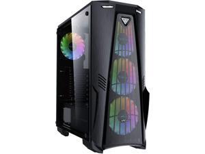 Apevia Crusader-F-BK Mid Tower Gaming Case with 1 x Full-Size Tempered Glass Panel, Top USB3.0/USB2.0/Audio Ports, 4 x RGB Fans, Black Frame Apevia Crusader-F-BK Mid Tower Gaming Case with 1 x Full-Size Tempered Glass Panel, Top USB3.0/USB2.0/Audio Ports, 4 x RGB Fans, Black Frame