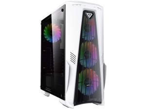 Apevia Crusader-F-WH Mid Tower Gaming Case with 1 x Full-Size Tempered Glass Panel, Top USB3.0/USB2.0/Audio Ports, 4 x RGB Fans, White Frame