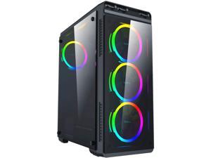 Apevia Aura-S-BK Mid Tower Gaming Case with 2 x Full-Size Tempered Glass Panel, Top USB3.0/USB2.0/Audio Ports, 4 x RGB Fans, Black Frame Apevia Aura-S-BK Mid Tower Gaming Case with 2 x Full-Size Tempered Glass Panel, Top USB3.0/USB2.0/Audio Ports, 4 x RGB Fans, Black Frame