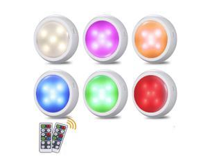 Wireless Under Cabinet Light, 6 Pack RGB Color Dimmable Puck Lights with 2 Remote, Timing Function, Battery & USB Powered, Stick On Anywhere Wireless Under Cabinet Light, 6 Pack RGB Color Dimmable Puck Lights with 2 Remote, Timing Function, Battery & USB Powered, Stick On Anywhere