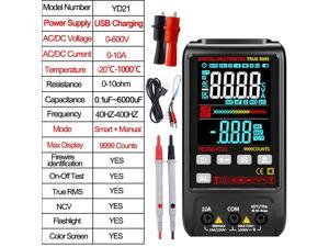 New 9999 Counts Smart Multimeter DC AC Current Voltage Multimetro Digital Profesional NCV True RMS Capacitance Temp Ohm TesterYD21Crocodile clips