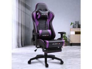 Alistar Gaming Chair Racing Office Chair High Back Computer Desk Chair PU Leather Chair Ergonomic and Executive Swivel Chair with Footrest Headrest and Lumbar Massage Support (AL-6019-PURPLE)