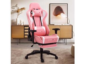 Alistar Pink Gaming Chair Racing Office Chair High Back Computer Desk Chair PU Leather Chair Ergonomic and Executive Swivel Chair with Footrest Headrest and Lumbar Massage Support