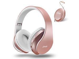Bluetooth Over-Ear Headphones, Zihnic Foldable Wireless and Wired Stereo Headset Micro SD/TF, FM for Cell Phone,PC,Soft Earmuffs &Light Weight for Prolonged Waring (Rose Gold)