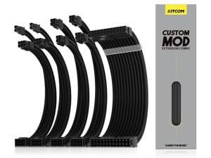 KITCOM PC Build Customization Mod Sleeve Extension ATX Power Supply Braided Cable Wire Kit/Set 18AWG ATX/ Extra-Sleeved 24-PIN/8-PIN (4+4) Dual EPS/PCI-E (6+2) with Combs, Black