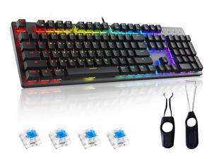 Mechanical Gaming Keyboard RGB KITCOM NK60 with Hot-swappable Blue Switch 104 Keys Full Size Customizable Backlit LED Detachable USB Type-C Cable Computer Wired Keyboard for Windows PC/MAC Gamers