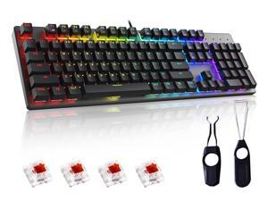 Full Size Mechanical Keyboard Gaming RGB Per-Key Backlit, Hot-swappable Linear/Quiet-Red Switch, Detachable USB Type-C NKRO Computer Laptop Wired Keyboard for Windows PC/MAC Gamers (KITCOM NK60)