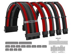 PC Build Customization Mod Sleeve Extension ATX Power Supply Braided Cable Wire Kit/Set 18AWG ATX/ Extra-Sleeved 24-PIN / 8-Pin PCI-E (6+2) / 8-Pin EPS (4+4) with Combs, Black/Red/Grey Mixture