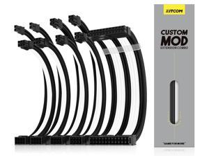 KITCOM PC Build Customization Mod Sleeve Extension ATX Power Supply Braided Cable Wire Kit/Set 18AWG ATX/ Extra-Sleeved 24-PIN/8-PIN (4+4) Dual EPS/PCI-E (6+2) with combs, Black/White