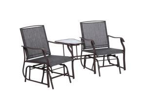 Double Glider Chairs w/ Center Table High Back Bench Set Fabric Glass Double Glider Chairs w/ Center Table High Back Bench Set Fabric Glass
