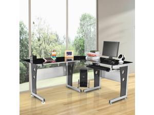 64" Modern L-Shaped Glass Top Office Workston Corner Computer Desk PC Table 64" Modern L-Shaped Glass Top Office Workston Corner Computer Desk PC Table