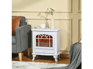 Freestanding Electric Fireplace Stove with Realistic Flame Effect, White Freestanding Electric Fireplace Stove with Realistic Flame Effect, White