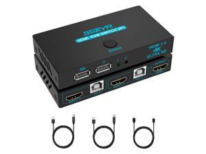 SGEYR HDMI KVM Switch 2 Ports Share 2 Computers with One Monitor 2x1 USB KVM Metal Switch with HDMI Cables and USB Cable Support UHD4K@30Hz Support Wire Keyboard and Mouse