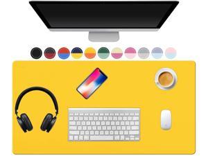 TOWWI Dual Sided Desk Pad, 32" x 16" PU Leather Desk Mat, Waterproof Desk Blotter Protector Mouse Pad (Light Yellow/Rose Red)