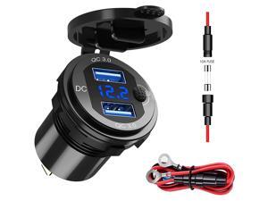 12V USB Outlet, Quick Charge 3.0 Dual USB Car Charger Power Socket with Switch Voltmeter Aluminum Waterproof Car Outlet Fast Charger for Marine Motorcycle Golf Cart RV Boat 12V USB Outlet, Quick Charge 3.0 Dual USB Car Charger Power Socket with Switch Voltmeter Aluminum Waterproof Car Outlet Fast Charger for Marine Motorcycle Golf Cart RV Boat