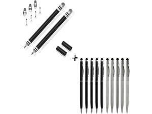 Universal Stylus Pens for Touch Screens - Bundle(Capacitive Stylus Ballpoint Pen 5 Balck 5 Silver + Fine Point Stylus 2 Black)