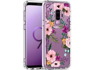Samsung Galaxy S9 Plus Case Clear with Design for Girls Women,Shockproof Hard PC Cover and Soft TPU Bumper Slim Fit Protective Phone Case for Galaxy S9+ Plus 6.2 inch Purple Blossoms