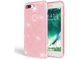 Glitter Case Compatible with iPhone 7 Plus, Ultra-Thin Mobile Sparkle Silicone Back Cover, Protective Slim-Fit Shiny Protector Skin, Shock-Proof Crystal Gel Bling Smart-Phone Bumper - Rosa Pink