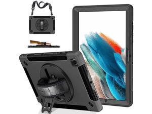 Samsung Galaxy Tab A8 10.5 Case 2022: Heavy Duty Rugged Shockproof TPU Protective Cover w/ Stand+ Pencil Holder+ Handle+ Shoulder Strap for Tablet A8(SM-X200/ SM-X205/ SM-X207)-Black