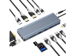 Docking Station USB C to Dual HDMI Adapter, 14 in1 Type C laptop hub with Triple Display and multiport Dongle thunderbolt dock with VGA/2 HDMI/ 3.1 USB Port, SD/TF Audio and PD port for Dell/HP/Lenovo