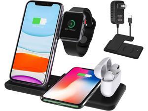 LEXONIX 15W Wireless Charger Station 4 in 1 Fast Wireless Charging Dock Stand for iPhone 1111 Pro11 Pro MaxXs MaxXSXR8 Galaxy Note 10109 S10 S9 S8 Plus Apple Watch AirpodsAirdot Black
