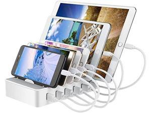 Charging Station Dock for Multiple Devices-6 Port USB Charging Station Organizer with 7 Mixed Short Cables Compatible with iOS&Android for iPhone iPad Tablet Cell Phone Smartphone Smart Watch