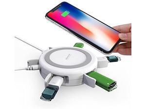 USB Charging Station for Multiple Devices, Wireless Charging Pad with Docking Station Cellphone Charging Station Charger Organizer for iPhone/iPad/Samsung/Tablet/Family (Fast Charge Adapter)