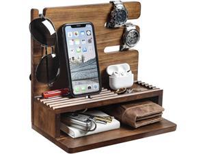 Solid Wood Charging Station/Nightstand Organizer for Multiple Devices Including Phone, Smart Watch, Laptop, Tablet or Electronic Accessories Perfect as an Electronic Organizer Great Gift for Men