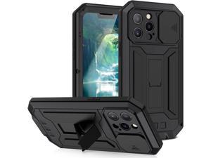 iPhone 13 Mini Rugged Case with Screen Protector Kickstand Camera Protector Slide Cover for iPhone 13 Mini Metal Military Sturdy Armour Shockproof Cover for iPhone 13 Mini (Black)
