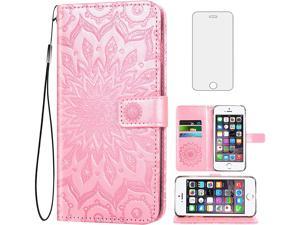 Lomogo iPhone 5S 5 SE Case Leather Wallet Case with Kickstand Card Holder Shockproof Flip Case Cover for Apple iPhone 5S 5 SE LOBFE150006 Brown 