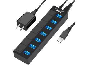 Powered USB 3.1 Hub 7 Charging Ports USB 3.1/3.2 Gen 2 Hub USB Splitter with Power Supply and Individual Switches for PC and Laptop