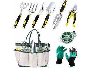 9pcs Garden Tools Heavy Duty Gardening Kit for Digging Planting w/Storage Tote