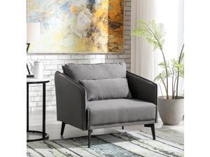 Classic Accent Chair Gray Fabric Upholstered Armchair Living Room with Cushion
