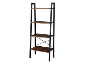 Ladder Shelf Bookshelf 4-Tier Utility Organizer Shelves Metal Frame Rustic Brown Ladder Shelf Bookshelf 4-Tier Utility Organizer Shelves Metal Frame Rustic Brown