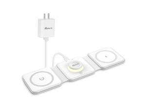 CYBORIS Wireless Charger 3 in 1 15W Charging Station Magnetic Foldable Wireless Charging Station for Multiple Devices Compatible with iPhone AirPods 32Pro iWatch Adapter Included White