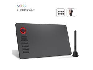 VEIKK A15 Pro Graphics Drawing Tablet 10 x 6 inch Digital Drawing Tablet with 12 Hotkeys and a Quick Dial (8192 Level Pressure Battery -Free Stylus)