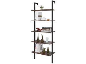 5-Tier Wood Wall-Mounted Bookcase Industrial Ladder Shelf for Home Office 5-Tier Wood Wall-Mounted Bookcase Industrial Ladder Shelf for Home Office