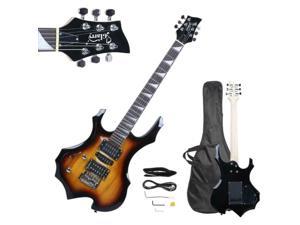 Sunset Flame Left-Handed 6 Strings Electric Guitar with Bag Strap Tools