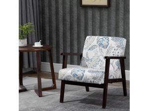 Flower Pattern Linen Dining Chair with Pine Wood Legs for Dining Room Office Flower Pattern Linen Dining Chair with Pine Wood Legs for Dining Room Office