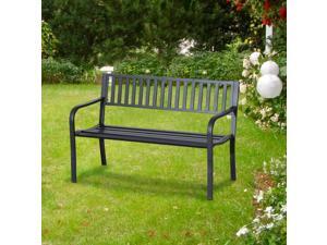 50" Garden Bench Po Steel Chair Seat Black 50" Garden Bench Po Steel Chair Seat Black