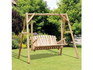 Freestanding 6.5’ Wooden Loveseat Traditional Farmhouse Style Log Swing Freestanding 6.5’ Wooden Loveseat Traditional Farmhouse Style Log Swing