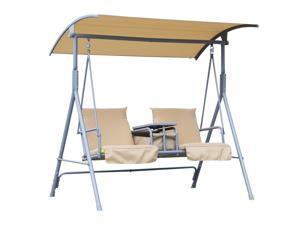 Swing Chair 2 Person w/ Pivot Table Storage Console Beige Swing Chair 2 Person w/ Pivot Table Storage Console Beige