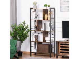 4 Shelf Industrial-Style Storage Unit Bookcase w/ Dividers Metal Frame Foot Pads 4 Shelf Industrial-Style Storage Unit Bookcase w/ Dividers Metal Frame Foot Pads