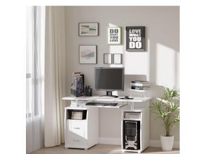 Computer Office Desk PC Table Workston with Keyboard Tray, Drawers, White Computer Office Desk PC Table Workston with Keyboard Tray, Drawers, White