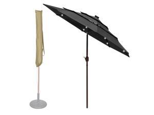 Yescom 9 Ft 3 Tier Patio Umbrella with Protective Cover Solar LED Crank  Tilt Outdoor