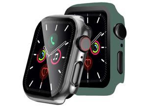 Compatible with Apple Watch Series 3/2/1 42mm Case with Tempered Glass Screen Protector Accessories Slim Guard Bumper Overall Protective Hard Cover for iWatch 42mm (2-Pack) - Green + Transparent