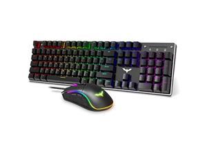 Havit Mechanical Gaming Keyboard and Mouse Combo Blue Switch 104 Keys Rainbow Backlit Keyboards, 4800 Dots Per Inch 7 Button Mouse Wired for PC Gamer Computer Laptop (Black) (HV-KB393)